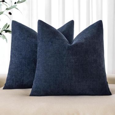 Imagem de Capas de almofadas decorativas MIULEE Chenille 45x45cm azul escuro