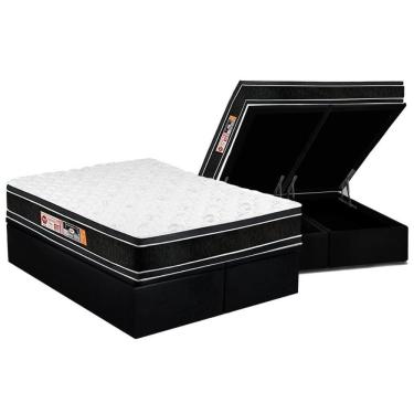 Imagem de Cama Box Baú King: Colchão Espuma Castor D33 Black E White Double Face + Base Black(193X203)
