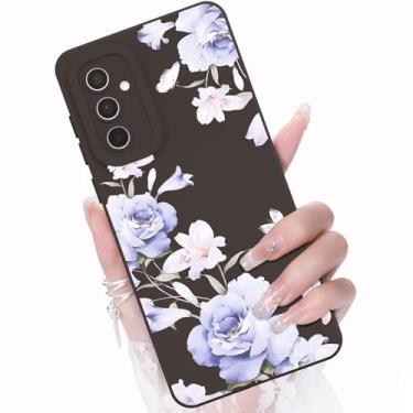 Imagem de CASBST Capa para celular Galaxy A36 5G, design de estampa de flores da moda, capa de silicone líquido, fina, à prova de choque e resistente a arranhões para Samsung A36- preta