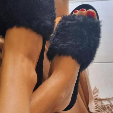 Imagem de Pantufa de Pelúcia Preta Punto giallo, 37/38, Preto, Feminino