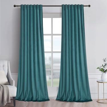 Imagem de Roslynwood Cortinas luxuosas de veludo azul petróleo macio 183 cm com aba traseira com isolamento térmico, cortinas blackout para sala de estar/quarto/sala de jantar, L 132 x C 182, 2 painéis