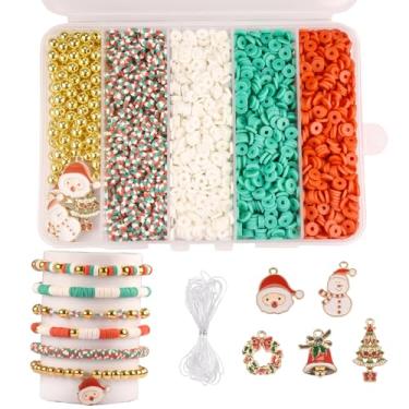 Imagem de FINEWEN Kit de miçangas de argila de Natal para pulseiras (4000 peças), kit de contas Heishi coloridas de Natal vermelho e verde, artesanato de Natal (vermelho, verde, branco, estilo 2)