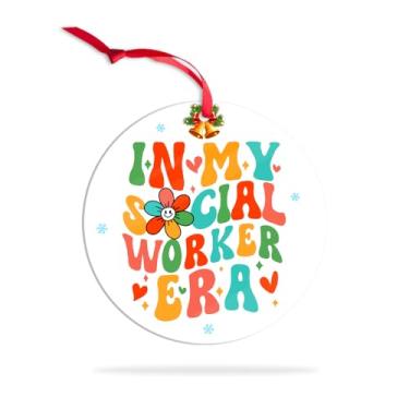 Imagem de Ornamentos de Natal de acrílico In My Social Worker Era para decoração de árvores, presentes de lembrança de agradecimento para graduados em RSW, gerentes de casos, conselheiros, terapeutas, ornamento