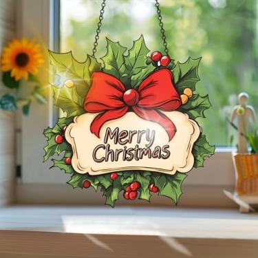 Imagem de Acrílico colorido apanhador de sol, estilo vitral com reflexos de arco-íris, decoração de janela suspensa, decoração de parede, enfeites de Natal, uso interno e externo, 19,8 x 19,8 cm - 16 cm