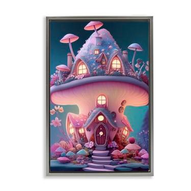 Imagem de Stupell Industries Magicville Mushroom Cottage Home Black Framed Floater Canvas Wall Art, design by Sasha, 78 x 53 cm