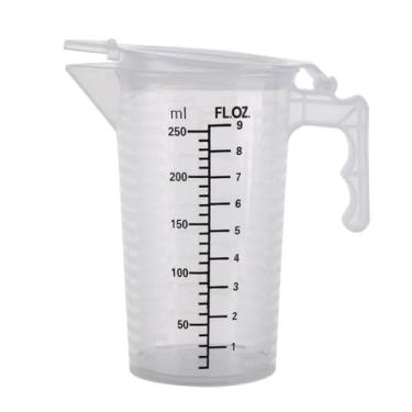 Imagem de 1 copo medidor transparente de 250 ml com tampa, copo medidor de plástico com alça para assar, pó, líquido, medir e misturar