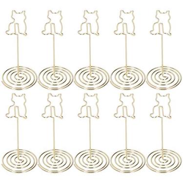 Imagem de Conjunto de clipes de mesa para fotos de gatos, 10 peças, fofo, fio de ferro 3d, clipe de mensagem de metal com suporte para escritório, decoração de casa, fotos, notas, cartões