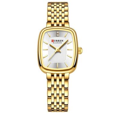 Imagem de Relógio De Pulso Quartzo Feminino Design Elegante Strass Pulseira Em Aço Inoxidavel Branco Dourado