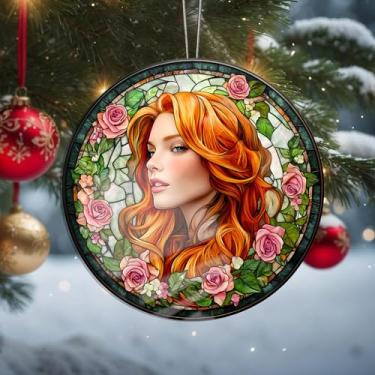 Imagem de Enfeites de Natal femininos pendurados, decoração de férias, decoração de acrílico, decoração de interiores de carro, enfeite de árvore de flores, artesanato para pendurar itens colecionáveis para