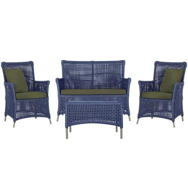 Imagem de Jogo Sofá 2 Poltronas E Mesa Igapó Fendi E13 Trama Original Azul