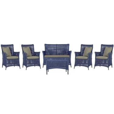 Imagem de Jogo Sofá 4 Poltronas E Mesa Igapó Preta E8 Trama Original Azul