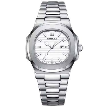 Imagem de Relogio Analógico Masculino Quadrado Luminoso Em Aço Inoxidável Impermeavel Branco