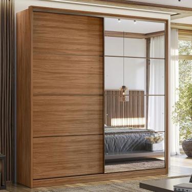 Imagem de Guarda Roupa Casal 2 Portas Com Espelho E 3 Gavetas Belga Nogueira-preto Prime Tx