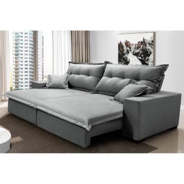 Imagem de Sofá Retrátil E Reclinável Com Molas Ensacadas Cama Inbox Prime 2,12m Tecido Linho Cinza Claro