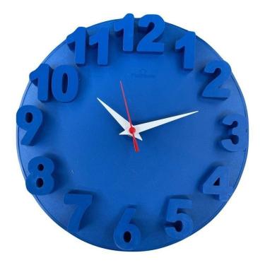 Imagem de Relógio De Parede Redondo Alto Relevo 3d 30cm Delta Phr001 Azul
