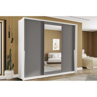 Imagem de Guarda Roupa 3 Portas De Correr (1 C/ Espelho) E 4 Gavetas Porto Branco/cinza - Politorno