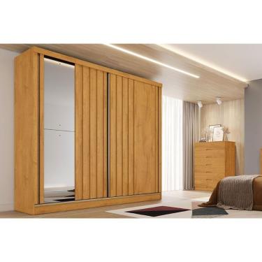Imagem de Guarda Roupa Casal 2 Portas De Correr Ripada (1 C- Espelho) E 4 Gavetas Galati Peroba - Europa