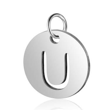 Imagem de Ipotkitt 5 peças de aço inoxidável 304 de 12 mm com pingentes de letra U com pingentes de letras do alfabeto de anel de salto para fazer joias faça você mesmo, pulseira, colar, brincos, artesanato