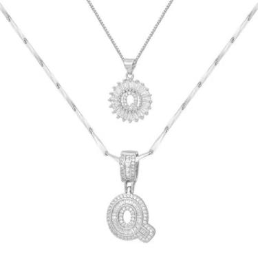 Imagem de Colar feminino com letras douradas/prateadas, banhado a ouro 14K, joias personalizadas com nome personalizado, colar com pingente de iniciais para casal, 2 peças, colar elegante e delicado para