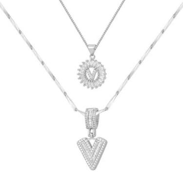 Imagem de Colar feminino com letras douradas/prateadas, banhado a ouro 14K, joias personalizadas com nome personalizado, colar com pingente de iniciais para casal, 2 peças, colar elegante e delicado para