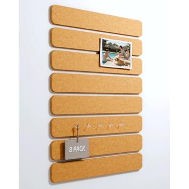Imagem de Fluxynara Placa de cortiça com fita de feltro alternativa, pacote com 8, 33 x 5 cm, placa de pinos de escritório com 50 pinos, instalação adesiva para porta de quarto e escritório em casa (bronze