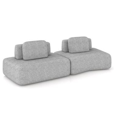 Imagem de Sofá Ilha Modular Para Sala Living Orgânico 315cm Angra K01 Bouclê Cinza - Lyam Decor