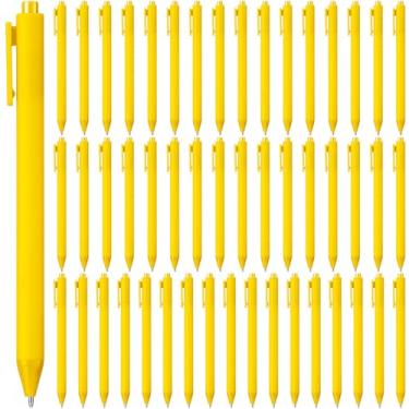 Imagem de 50 canetas esferográficas retráteis a granel 1,0 mm, ponta média, tinta preta, canetas fofas, material escolar para professores, estudantes, funcionários, chá de panela, chá de bebê (amarelo)
