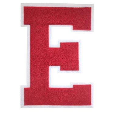 Imagem de 1 PÇ Patch de letra de chenille vermelho de 16,5 cm com borda branca – Remendos do alfabeto para roupas, jaquetas, mochilas, chapéus para decoração personalizada, nome personalizado e artesanato. (E)