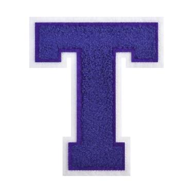 Imagem de 1 peça de patch de letra de chenille roxo de 11,4 cm com borda branca – Remendos do alfabeto para roupas, jaquetas, mochilas, chapéus para decoração personalizada, nome personalizado e artesanato. (T)