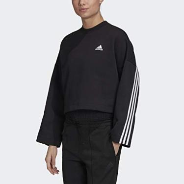 Imagem de adidas Moletom feminino de malha dupla com 3 listras preto grande