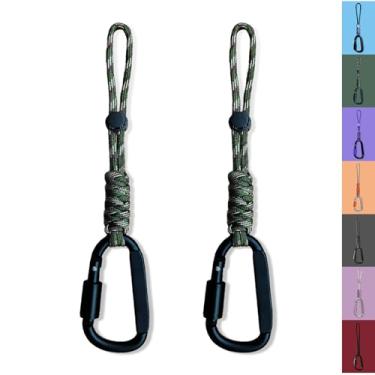 Imagem de Chaveiro Paracord com mosquetão - gancho de cordão de anel D para garrafa de água, chave, mochilas e mais (verde - 2 peças)