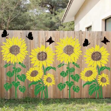 Imagem de VZLQZJMKY Estêncis de flores grandes para cerca de madeira, estênceis de girassol para pintura, modelos florais de estêncil para paredes, tecidos de móveis, multisuperfícies, reutilizáveis, decoração