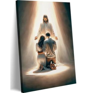 Imagem de Jesus Blesses Couple Canvas Wall Art Couple Kneeling and Praying to Jesus Wall Decor Picture Christianity Jesus Cristo Postre Print for Bedroom Living Room Church Prayer Room Artwork Home Decoration