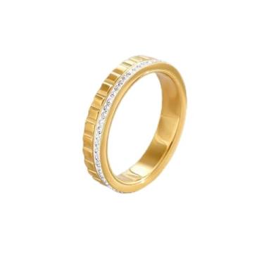 Imagem de Anéis brilhantes com vários zircões para mulheres, não manchados, de aço inoxidável, aliança de casamento, presentes de aniversário, 8#, Banhado a ouro 14K, Zircônia cúbica