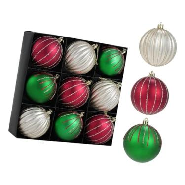 Imagem de oshhni Conjunto de 9 enfeites de Natal em formato de bola com glitter, ideais para pendurar na árvore de Natal, aniversários, Dia de ação de Graças, jardins, Prata Vermelho Verde