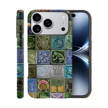 Imagem de Capa para iPhone 17 Pro, capa fosca para meninas e mulheres, azulejo vintage flores naturais sapo