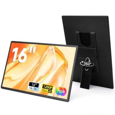 Imagem de LOSC Monitor portátil para laptop de 16 polegadas - Extensor de tela FHD 1200p 16:10 IPS tela externa com suporte monitor de viagem para PC, Mac, telefone, console de jogos