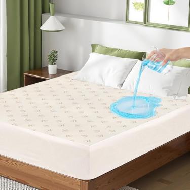 Imagem de Protetor de colchão de tamanho solteiro, impermeável, respirável, de algodão, felpudo, lençol com elástico profundo para colchão de 20 a 61 cm