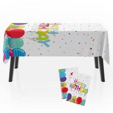 Imagem de Zharkoo Toalha de mesa Happy Birthday 137 × 272 cm, capa de mesa de plástico com balão colorido, impermeável, descartável, decoração de mesa de aniversário, toalha de mesa fofa para celebração do dia