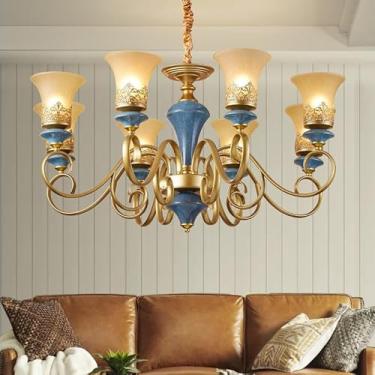 Imagem de Lustre de luxo europeu para sala de estar, estilo retrô americano, em cerâmica, para restaurante, quarto, escritório, hotel, villa, café, com 8 lâmpadas LED.