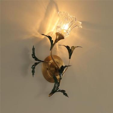 Imagem de Luminária de parede estilo pastoral americano, estilo francês criativo, para sala de estar, quarto, corredor, casa de campo, com LED e formato de flor (DA 1 lâmpada)