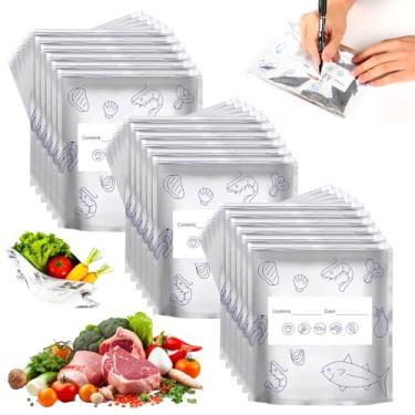 Imagem de 30 sacos de armazenamento reutilizáveis de folha de alumínio seláveis, bolsas de zíper a vácuo resseláveis, sacos seláveis com etiqueta e fecho de zíper, sacos de alumínio para alimentos, carne de
