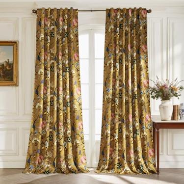 Imagem de StangH Cortinas florais blackout com gráficos botânicos florais vintage vintage design elegante isolamento térmico com bloqueio de luz para varanda/sala de estar, L 132 x C 96, 2 painéis