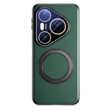 Imagem de LTLMYDAM Capa de revestimento para Huawei Pura 80 Ultra/80 Pro/80Pro+/80, anel magnético de couro genuíno, capa de luxo, suporte giratório de proteção contra choque, verde, 80 Pro+