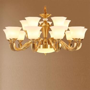 Imagem de Lustre americano de latão com LED, estilo europeu, luxuoso, para sala de estar, restaurante, quarto, villa, hotel, loja de roupas, luminária pendente (A 15 lâmpadas)