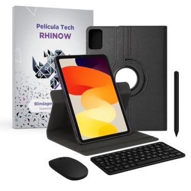 Imagem de Kit Capa Preta Giratória 360° para Xiaomi Redmi Pad SE + Película de vidro + Caneta Precision + Teclado e Mouse (Rhinow)