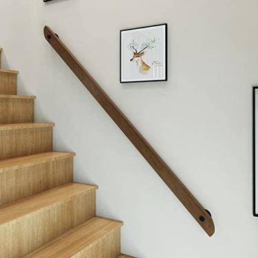 Imagem de FZZIBQYR Trilhos de escada de madeira, seguros e antiderrapantes, 3,5 a 6 metros com suportes pretos, corrimãos de parede de estilo industrial, adequado para corredores de varanda no sótão para