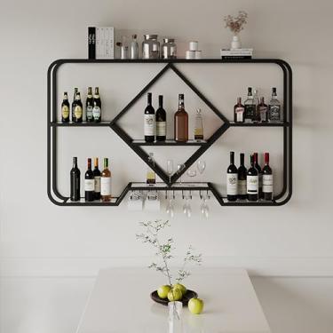 Imagem de Suporte de garrafa de metal montado na parede para pendurar copo de vinho, rack de licor, minibar, prateleira de cozinha, armário de bar, suporte de garrafa de bebidas para decoração de cozinha e bar