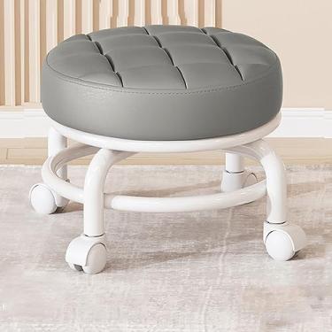 Imagem de Banqueta de polia silenciosa doméstica giratória para troca de sapatos, à prova d'água, linda costura, pequena banqueta redonda com rodas para escritório, academia, salões, spas, sala de estar
