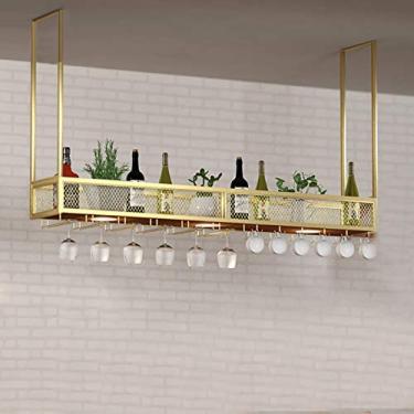 Imagem de SENNIAN Suporte de bar de ferro forjado de ferro forjado prateleira plana de cabeça para baixo suporte de copo de vinho pendurado armário de vinho prateleiras suspensas decoração de bar rack de